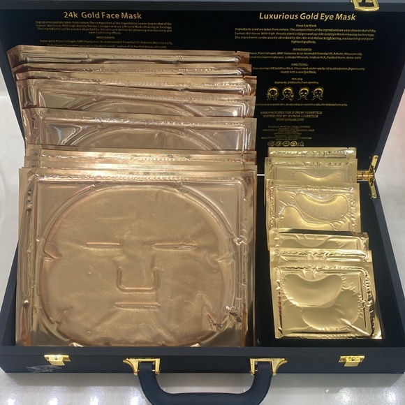 24K Gold Luxury Gift 18pc Deluxe Set-Face Masks Eye Masks Gold Leaf